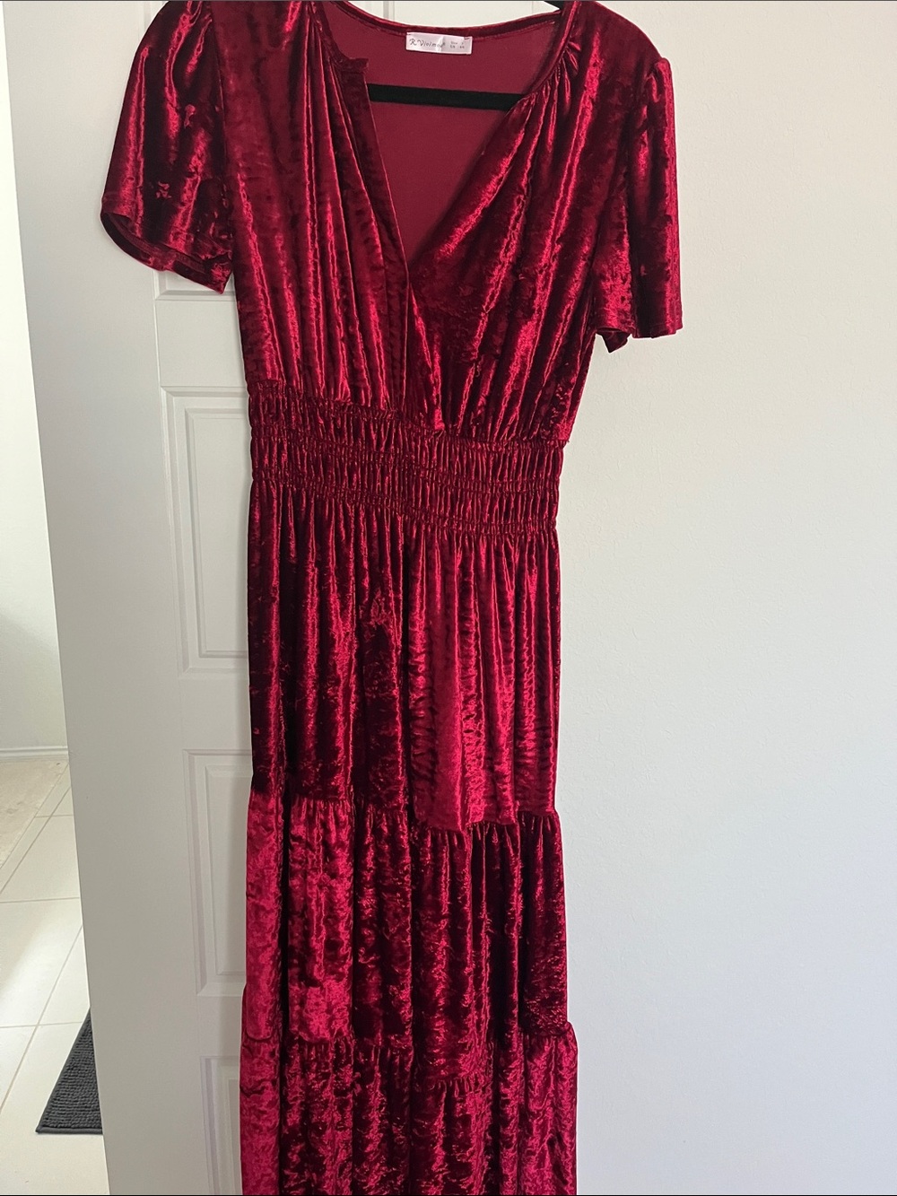 Velvet Red Maxi Dress with Smocked Waist